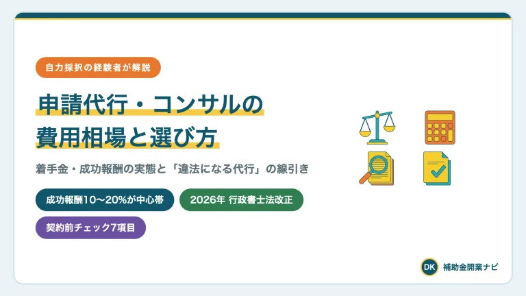 補助金の申請代行・コンサル費用相場|違法の線引きと選び方