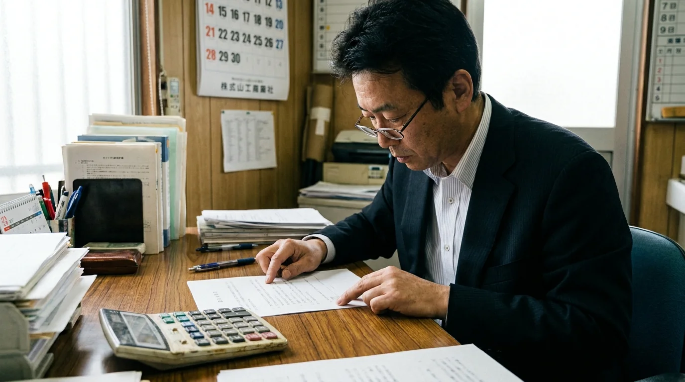 契約書を確認する経営者の実写イメージ