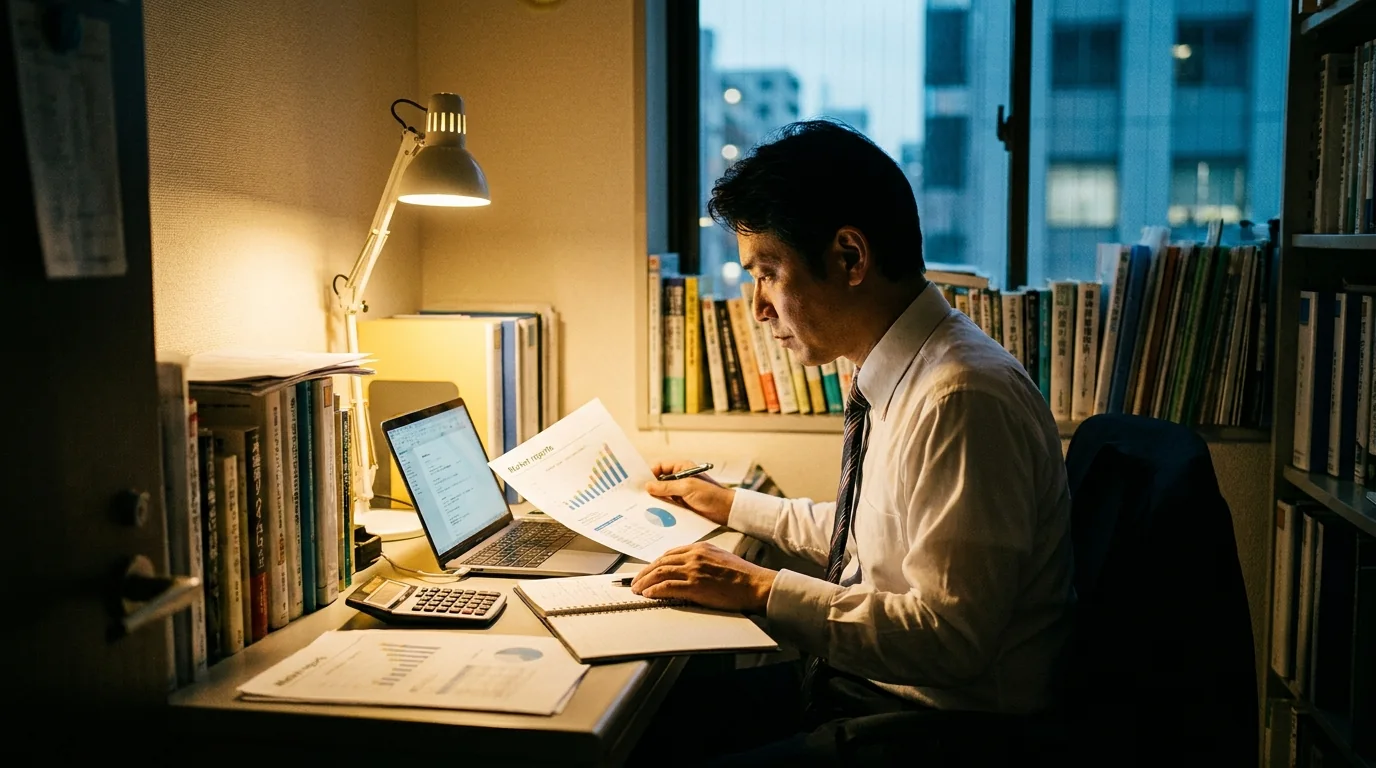 事業計画を検討する経営者の実写イメージ