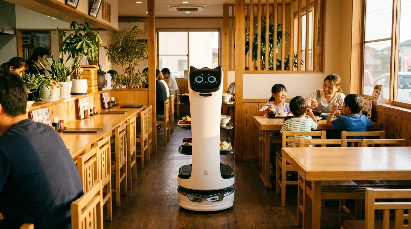 配膳ロボットが料理を運ぶ飲食店の店内