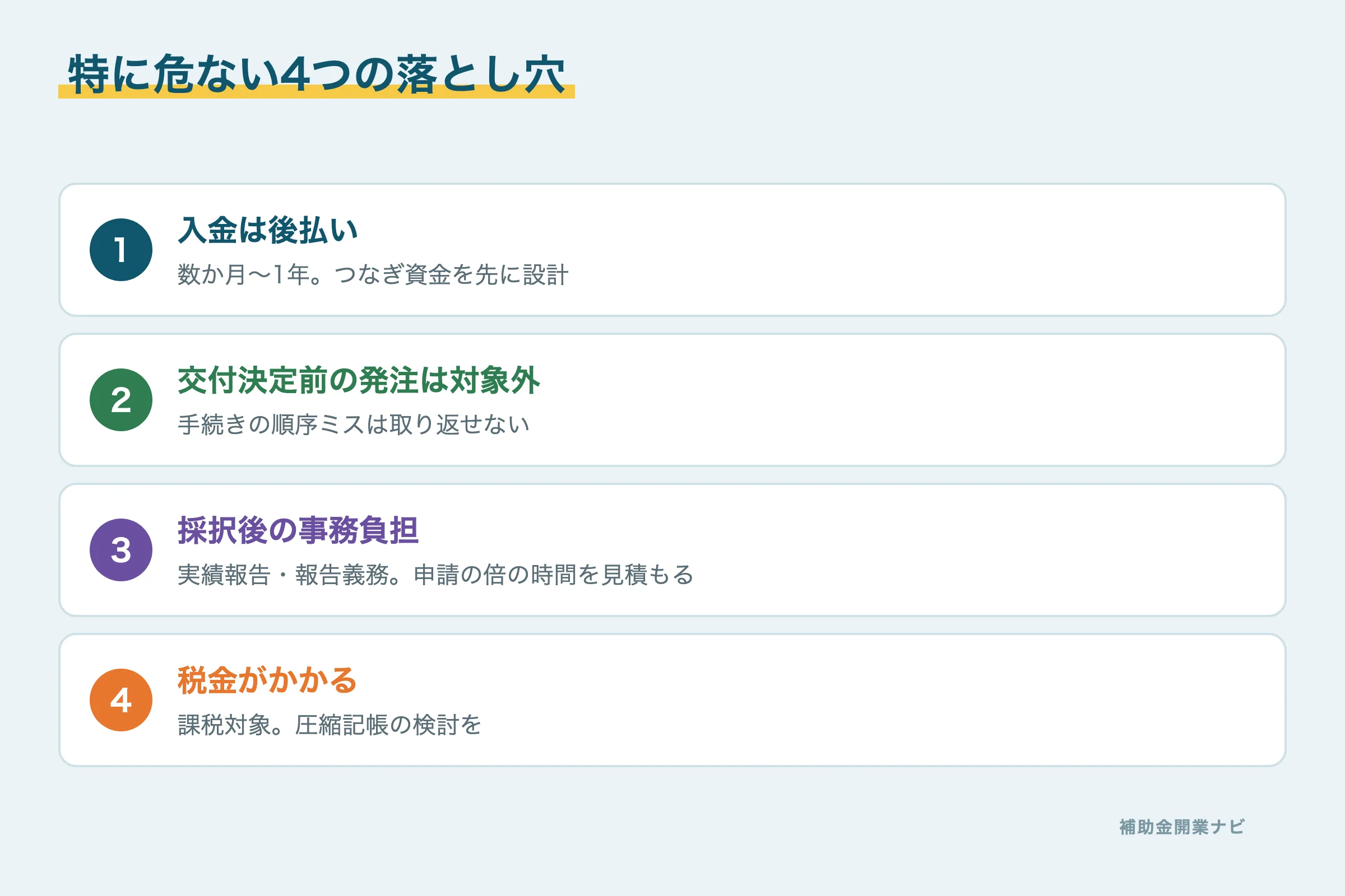 補助金の特に危ない4つの落とし穴図解