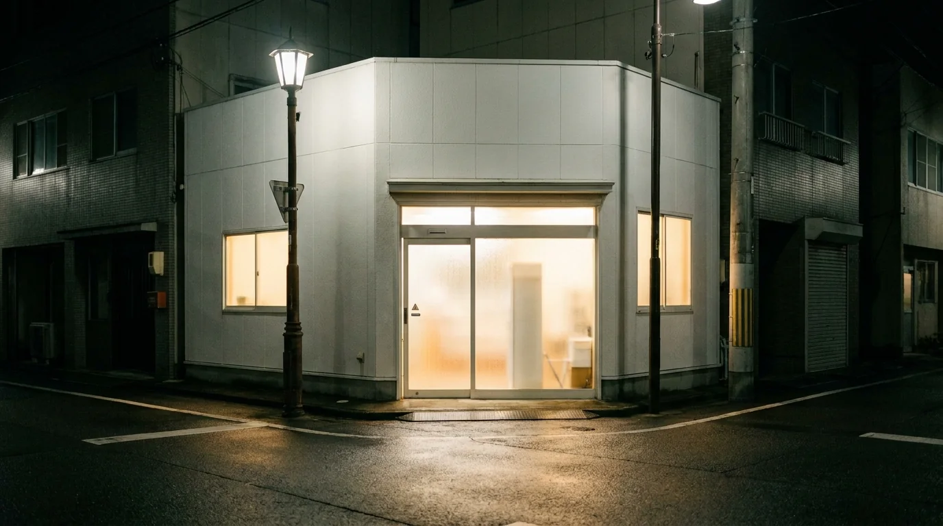 深夜も明かりのつく無人店舗の外観イメージ