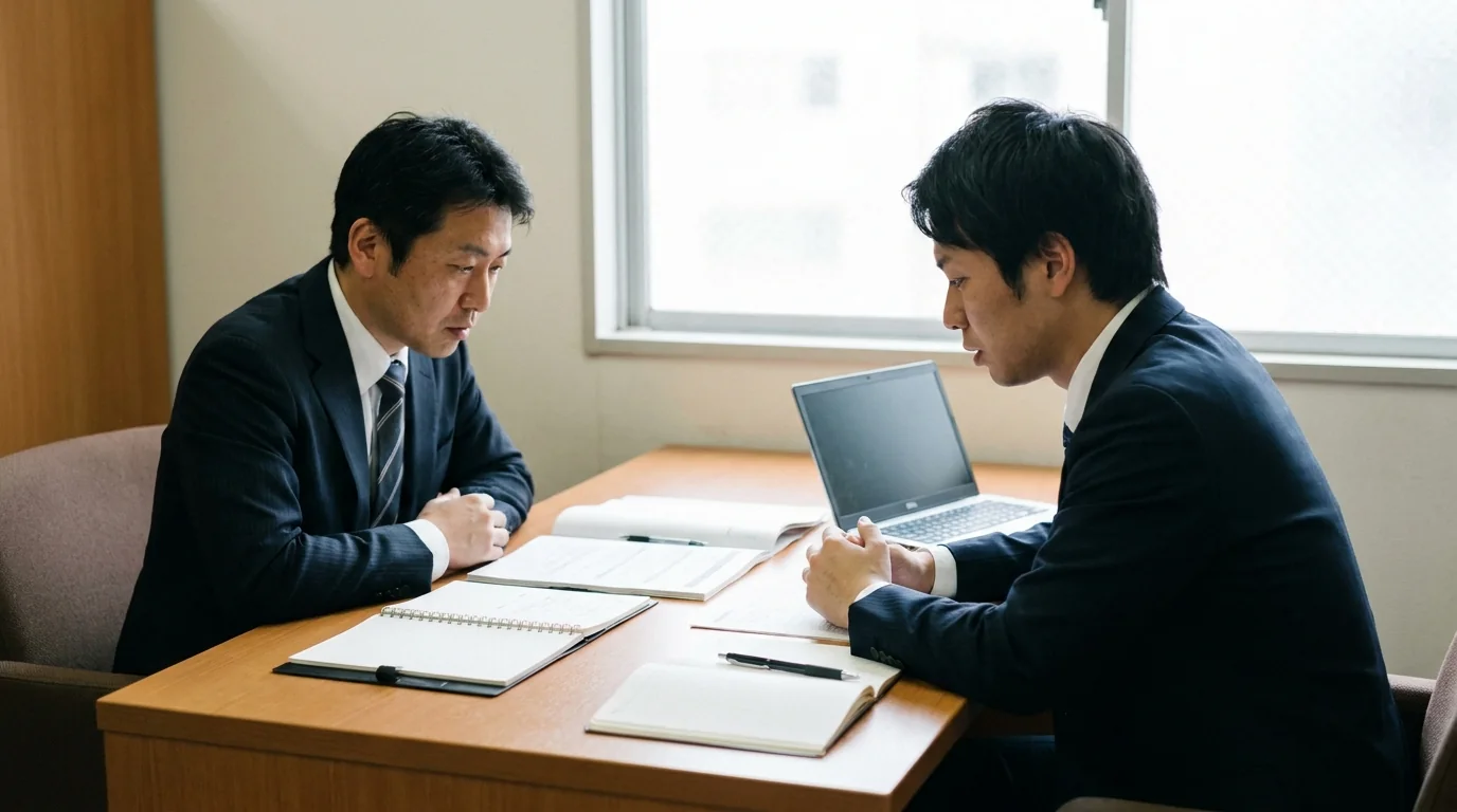 金融機関の相談ブースで行われる融資面談の様子