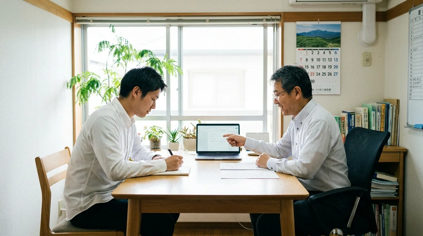 税理士との打ち合わせで資料を確認する事業者